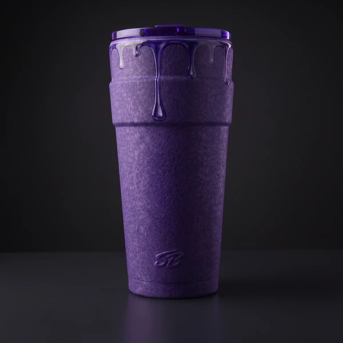 Purple Drip Double Cup in a purple studio setting