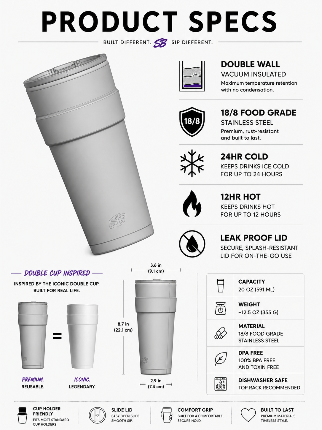 SB Iconic Tumbler 20oz Premium Finish Pink