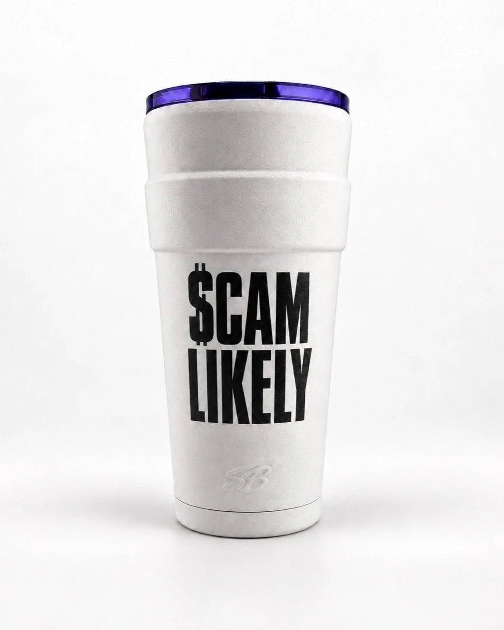 $CAM LIKELY limited edition white Sippers Only with black lettering and a purple lid