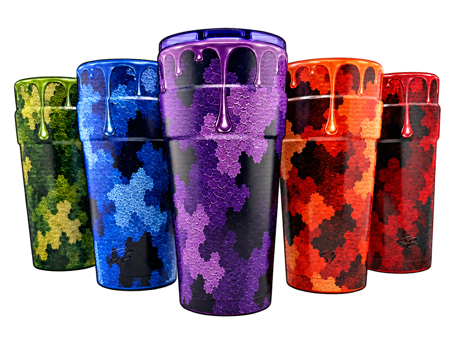 Camo Drip Sippers Only lineup in green, blue, purple, orange and red
